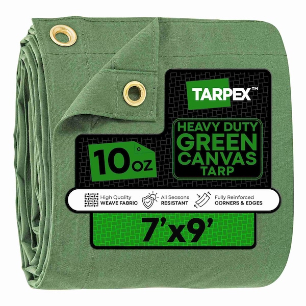 Tarpex Heavy Duty Tarp, 7 ft x 9 ft, Green, Canvas CTG10-TA-79 - main