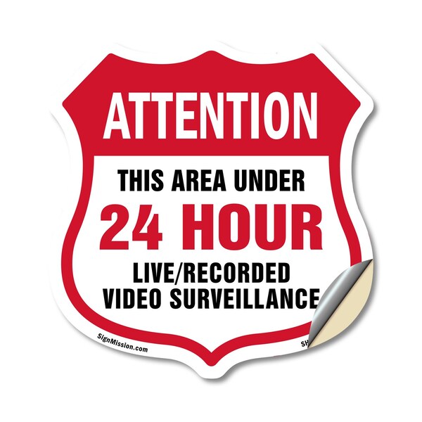 Signmission 24 Hour Surveillance Shield Sign Attenti, 12 Inch X 12 Inch, Vinyl Decal SHI-D-12-349 - main
