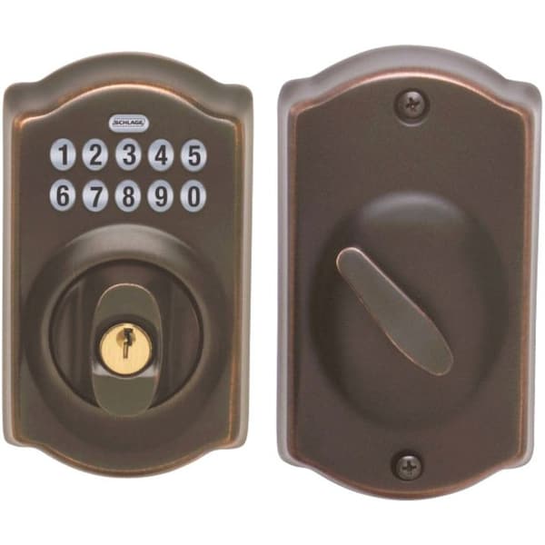 Schlage Aged Bronze Steel Electronic Deadbolt BE365VCAM716 - main