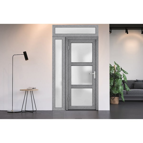 Vdomdoors Front Exterior Prehung FiberGlass Door Frosted Glass / Manux 8552 Grey Ash / Sidelight Exterior Win MANUX8552EXD-SS-W36+16 x H80-LH - main