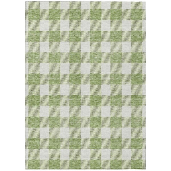 Homeroots 3' X 5' Artichoke Green And Gray Plaid Washable Indoor Outdoor Area Rug 595361 - main