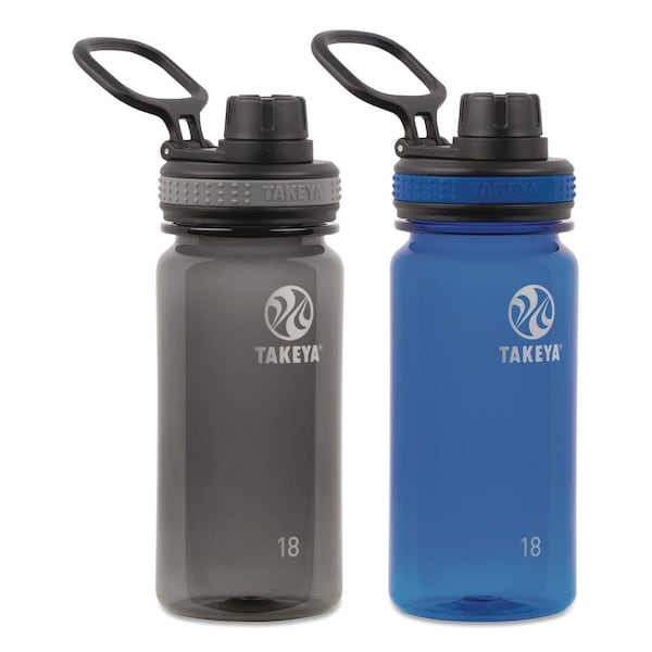 Takeya Tritan Plastic Water Bottle, 18 oz, 1 Royal Bottle, 1 Black Bottle, 2PK 51464 - main