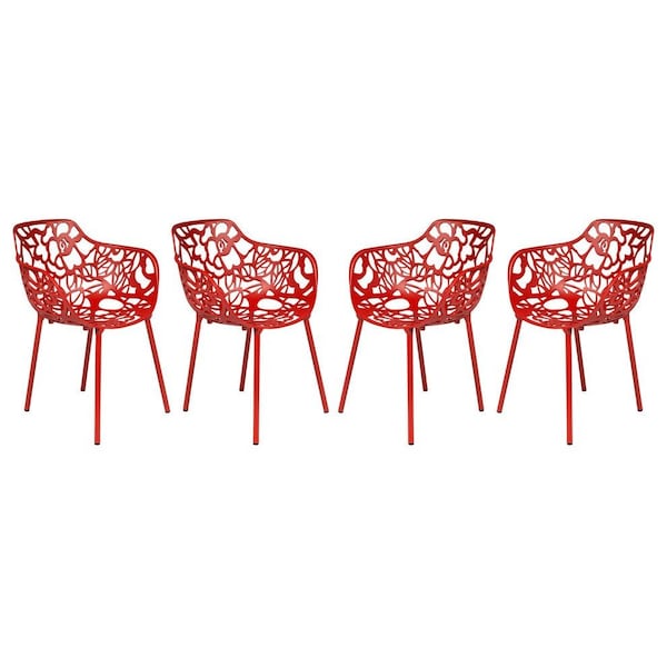 Leisuremod Modern Devon Aluminum Armchair, Red, 4PK DCA23R4 - main