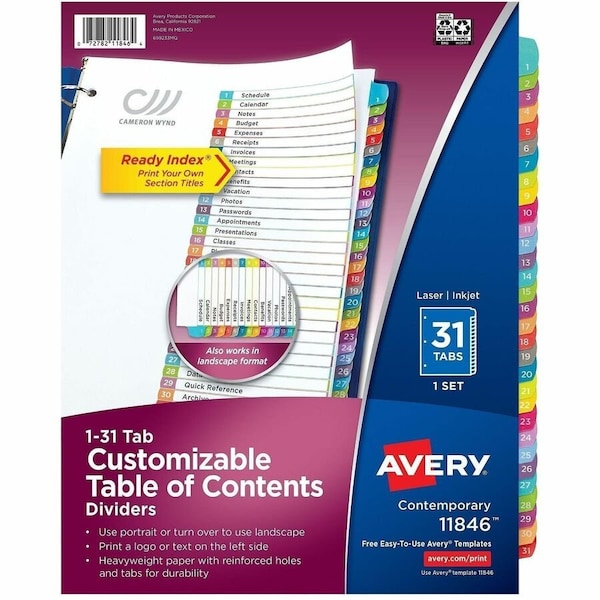 Avery DIVIDERS, 1-31, 31ARCHTABS, 12PK AVE11846 - main