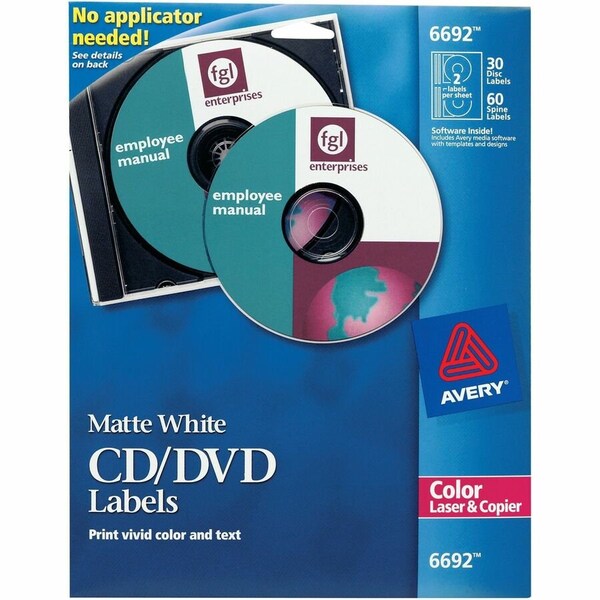 Avery Dennison Avery Laser CD/DVD Labels, Matte White, 30/Pack 6692 - main