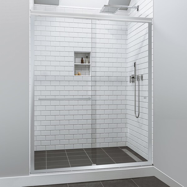 Fab Glass And Mirror Bypass Sliding Glass Shower Door Sorrento Lux Series - Chrome Finish Semi-Frameless Adjustable SHSOL48X70CH - main