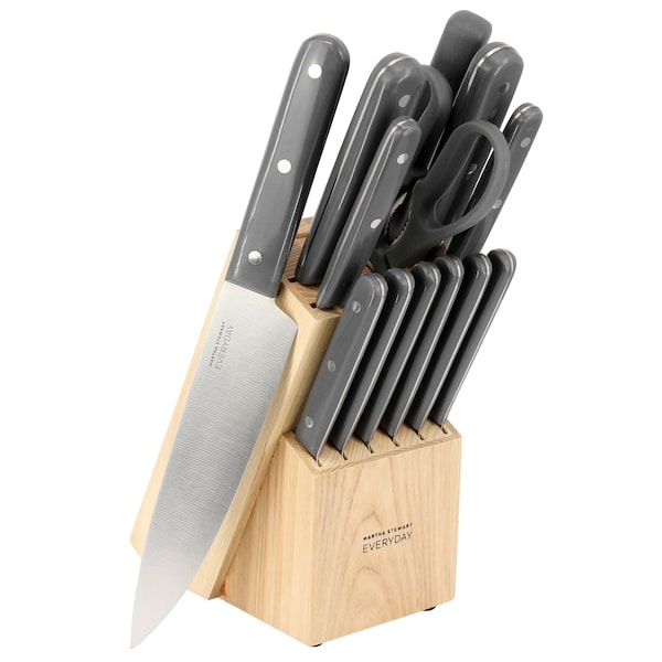 Martha Stewart Everyday 14 Piece Stainless Steel Cutlery and Wood Block Set in Grey 120050.14 - main