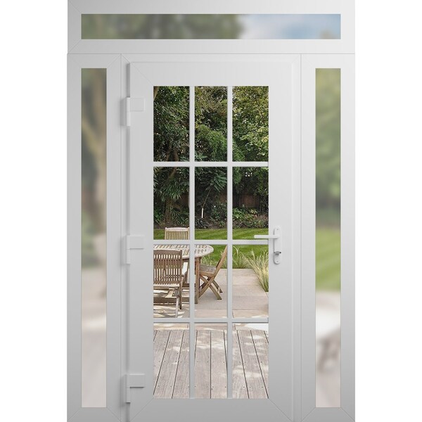Vdomdoors Front Exterior Prehung Metal-Plastic Door Clear Glass / MANUX 8355 White Silk / Office Commercial a MANUX8355EXD-WS-W16+36+16xH80+12-RH-I - main