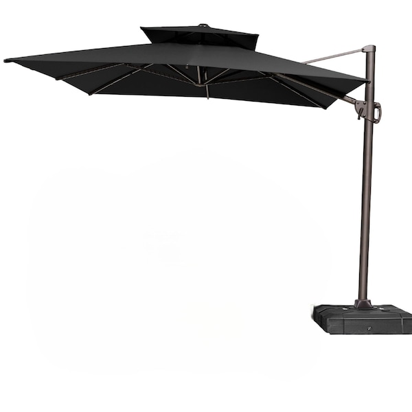 Homeroots 11ft Black Polyester Round Tilt Cantilever Patio Umbrella With Stand 485672 - main