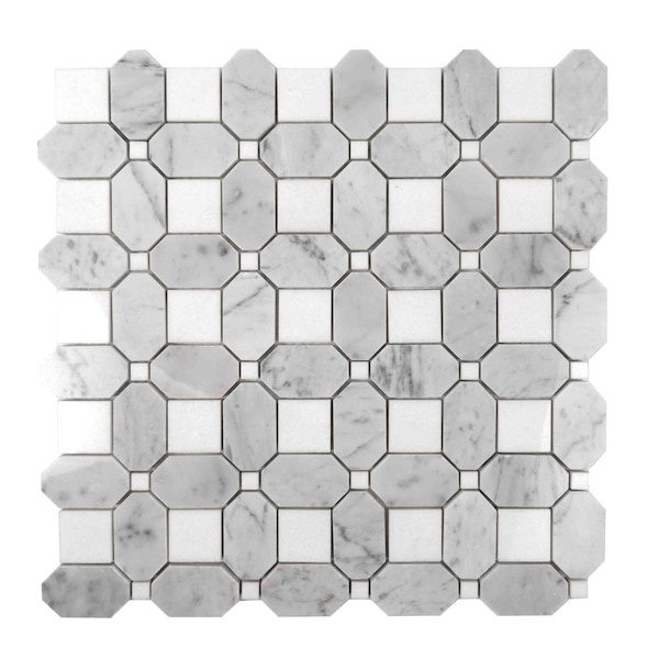 Apollo Tile Gray 12x12 Thassos, Bianco Carrara Marble Polished Floor and Wall Mosaic Tile 5.17 sqft/case, 5PK APLDC88S10A - main