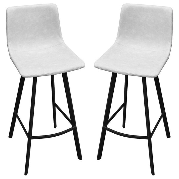 Leisuremod Elland Upholstered Leather Bar Stool With Iron Legs & Footrest, Light Grey, 2PK ES29LGR2 - main