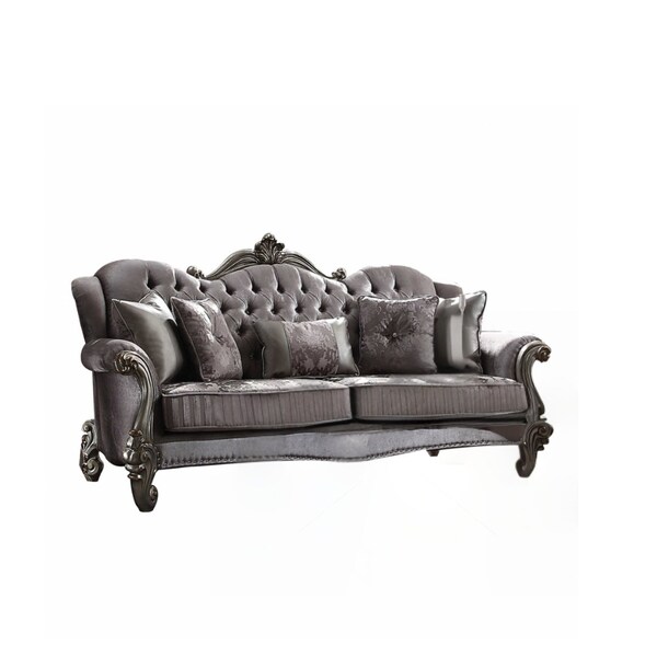 Homeroots 45" Platinum Velvet Floral Sofa And Toss Pillows 348645 - main