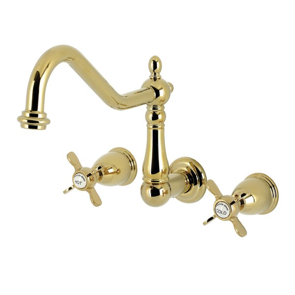 Kingston Brass Two-Handle Wall Mount Tub Faucet, Polished Brass KS1022BEX - main