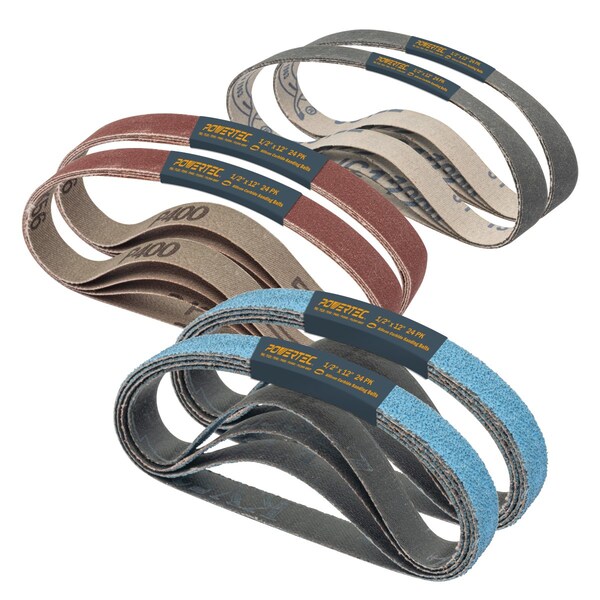 Powertec Sanding Belt Assortment, 1/2 in. W, 12 in. L, 4 Each of 80/120/240/400/1000/1200 Grits, 24PK 46002N - main