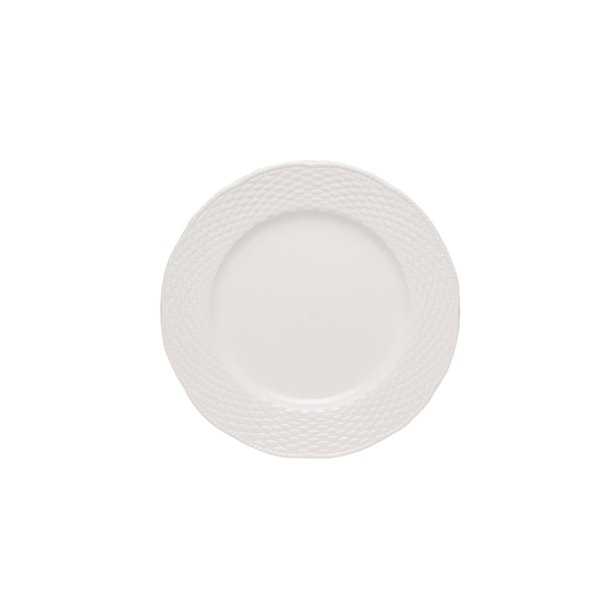 Homeroots White Four Piece Round Weave Stoneware Service For Four Salad Plate Set 483499 - main