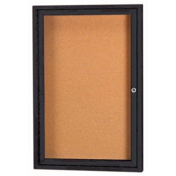 Aarco Enclosed Natural Pebble Grain Cork Bulletin Board w/ Black Powder Coated Al Frame, 24''Hx18''W DCC2418RBK - main