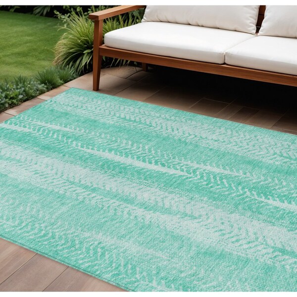 Homeroots 9' X 12' Aqua Teal Blue And Ivory Botanical Leaves Washable Indoor Outdoor Area Rug 581964 - main