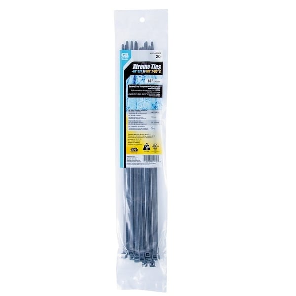Gardner Bender Cable Tie, 14 in L, 4 in Max Bundle Dia., Black, Nylon 6/6, 50 lb Strength 45-314UVBFZ - main