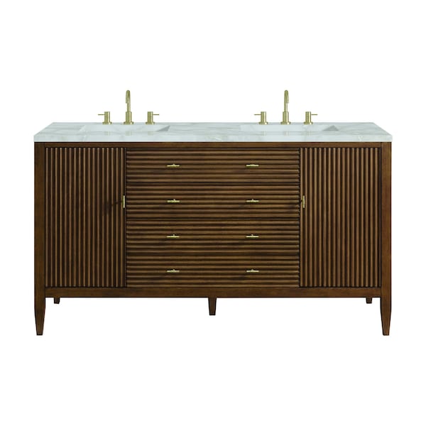 James Martin Vanities Myrrin 60'' D Vanity, Mid Century Walnut w/ Victorian Sil Silestone Top w/FreePower Wireless Charger 485-V60D-WLT-FVSL - main