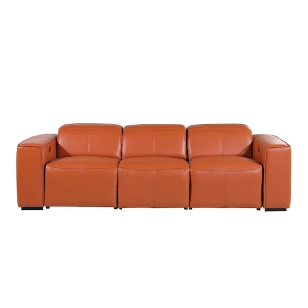 Homeroots 104" Camel Top Grain Leather Reclining Metal USB Sofa 720437 - main