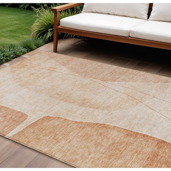 Homeroots 8' X 10' Terra Cotta Orange And Copper Abstract Washable Indoor Outdoor Area Rug 582047 - main