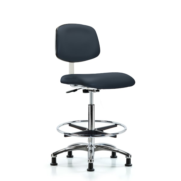 Blue Ridge Ergonomics Clean Room Chair Hi Ben Chair, Vin, Chrm, CF, Gld, Navy, CL10, 26" to 35-1/2" Height, Vinyl BR-CLR-VHBCH-CR-CF-RG-8582 - main