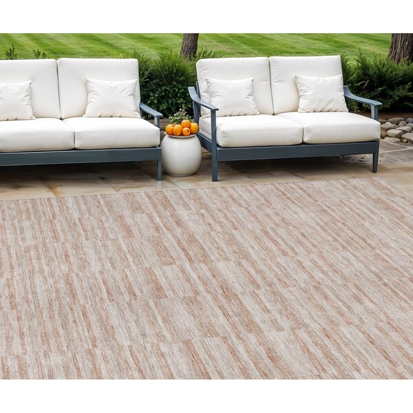 Homeroots 8' X 10' Salmon Copper And Beige Striped Washable Indoor Outdoor Area Rug 587971 - main