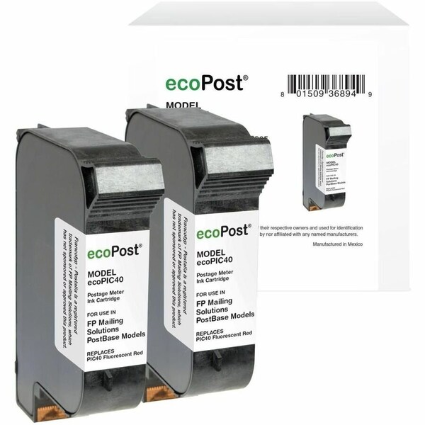 Cig ecoPost Non-OEM New Postage Meter Fluorescent Red Ink Cartridge for FP Mailing Solutions PIC40, 2PK ECOPIC40 - main