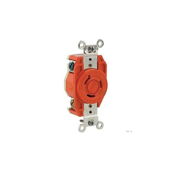 Leviton Locking Receptacle, L8-20R, 20 A, 480V AC, 2 Pole, Flush Mount, Screw Terminals, Orange 2340-IG - main