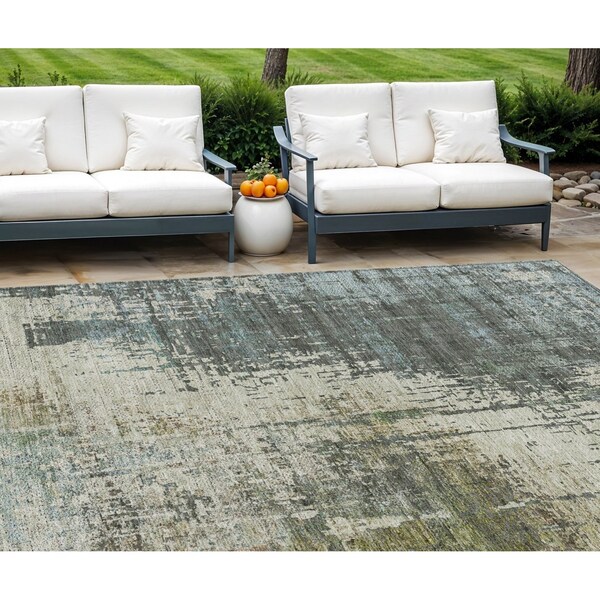 Homeroots 10' X 14' Sage Beige And Brown Abstract Washable Indoor Outdoor Area Rug 587325 - main