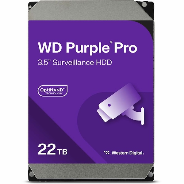 Western Digital WD Purple Pro 22TB Hard Drive, 3.5 in. Internal, SATA/600, Conventional Magnetic Recording Method WD221PURP - main