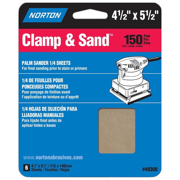Norton Co 4 1/2in x 5 1/2in 48300 MultiSand Clamp & Sand Power Sanding Sheet, 150-Grit Handy-Pack 48132 - main