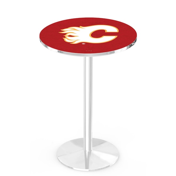 Holland Bar Stool Co 42" Chrome Calgary Flames Pub Table, 36" dia. Top L214C4236CalFla - main