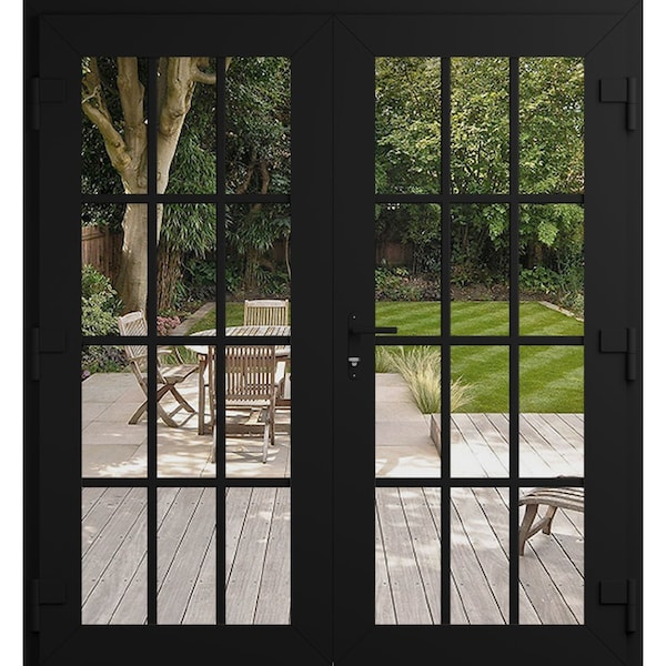 Vdomdoors Front Exterior Prehung Metal-Plastic Double Doors Clear Glass / MANUX 8355 Matte Black / Office Com MANUX8355DEXD-BLK-W72xH80-LH-I - main