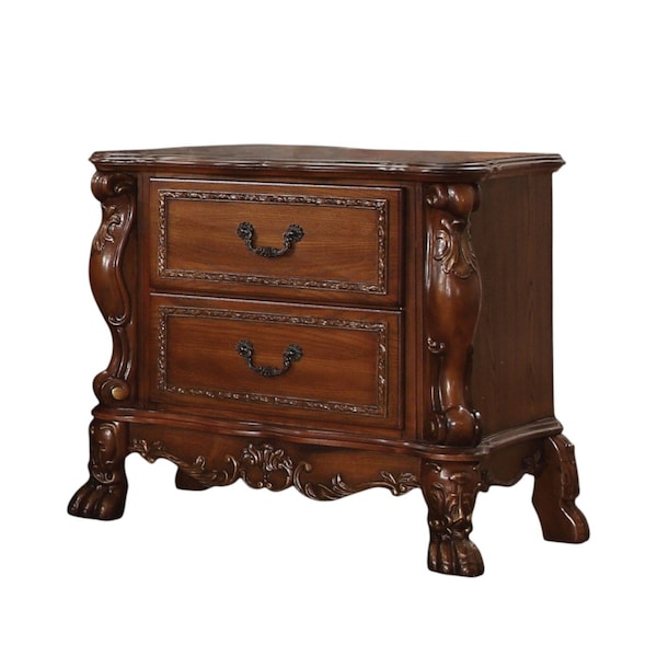 Homeroots 31" Brown Wood Carved Scrollwork Two Drawer Nightstand 692475 - main