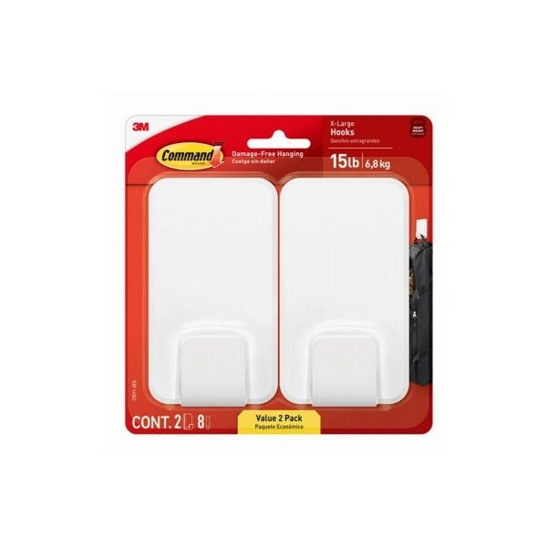 3M XL 15LB WHT Hook, 2PK 17011-2ES - main