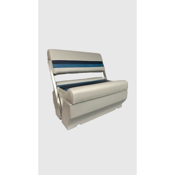 Horizon Mfg Premium Series Pontoon Flip Flop Seat Cushion Set with Base Gray/Navy/Blue 3013-3020-ABDK - main
