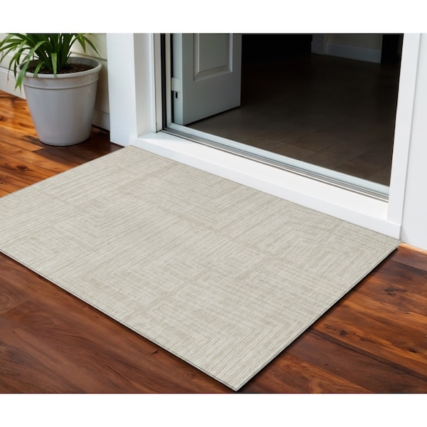 Homeroots 3' X 5' Beige And Ivory Geometric Washable Indoor Outdoor Area Rug 600792 - main