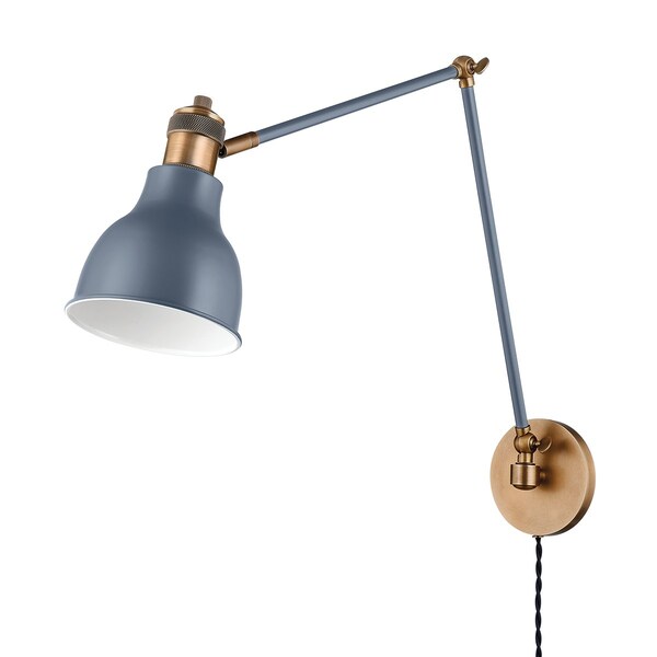 Troy Lighting Makin 1 Light Plug-In Sconce 19.3 In. Patina Brass/Slate Blue PTL1219-PBR/SBL - main