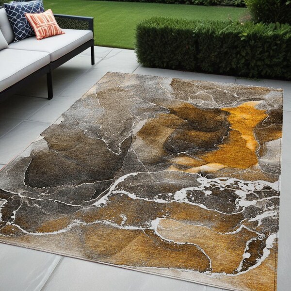Homeroots 5' X 8' Brown and Gray Abstract Washable Non Skid Indoor Outdoor Area Rug 559437 - main