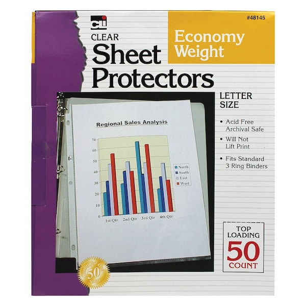 Charles Leonard Top Loading Sheet Protectors, Clear, 50 Sheets, 50PK 48145 - main