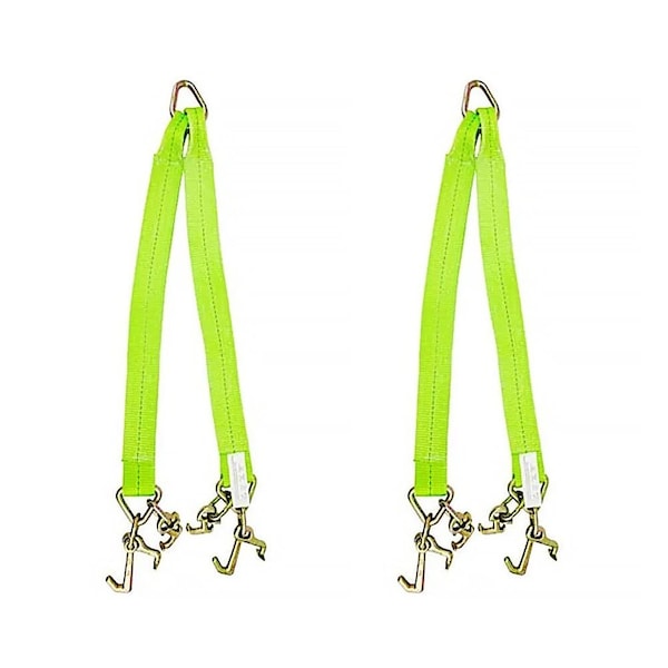 Mytee Products Tow Straps V Bridle 3 in x 36 in w/ RTJ Clusters, Hi VIZ/HI Abrasion Green Webbing, 5400 lbs, 2PK VStrap-0336RTJx2 - main