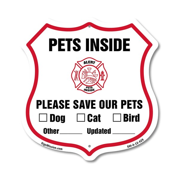 Signmission Pets Inside Shield Sign Alert Please Sav, 12 Inch X 12 Inch, Aluminum Metal Sign SHI-A-12-429 - main