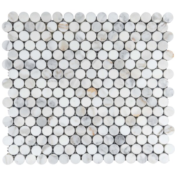 Apollo Tile Marmor 12x12 Polished White Calacatta Gold Marble Penny round Mosaic Wall and Floor Tile, 5PK APLTRK8801A - main