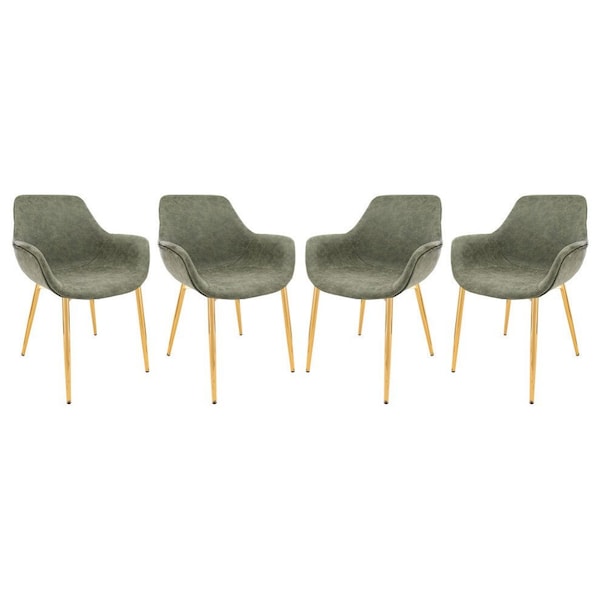 Leisuremod Markley Modern Leather Dining Arm Chair with Gold Metal Legs, Olive Green, 4PK ECG26G4 - main