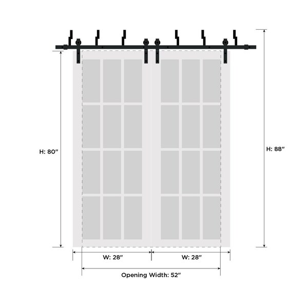 Sartodoors Barn Bypass Interior Door, 56" x 80", White QUADRO4115BBB-WS-56 - main