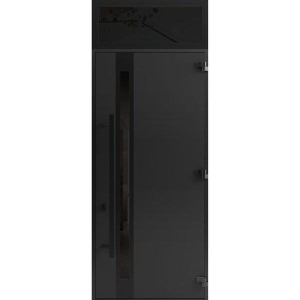Vdomdoors Front Exterior Prehung Steel Door Ronex1033 Teak 96 Transom Window Sidelite Entry Metal Modern RONEX1033EXD-OAK-W36xH96+16-LH-I - main