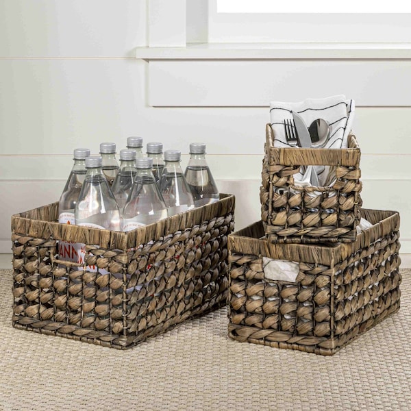 Happimess Hayden Cottage Hand-Woven Hyacinth Rectangular Nesting Baskets with Handles, Brown (Set of 3), 3PK BSK2012B-3SET - main