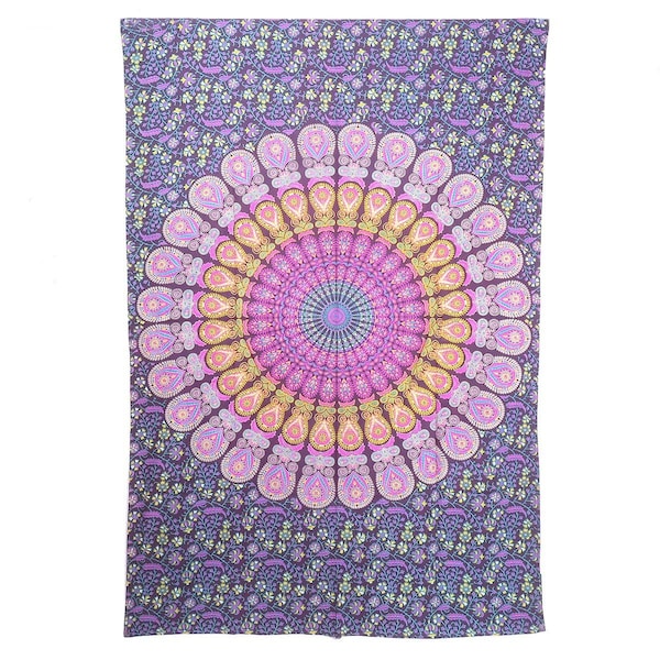Homeroots 80" X 56" Purple Pink And Yellow Mandala Cotton Hanging Tapestry 397191 - main