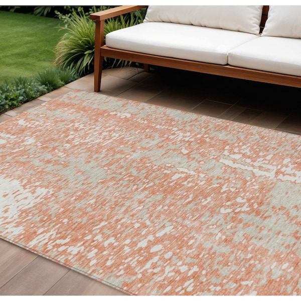 Homeroots 10' X 14' Coral And Ivory Abstract Washable Indoor Outdoor Area Rug 612928 - main